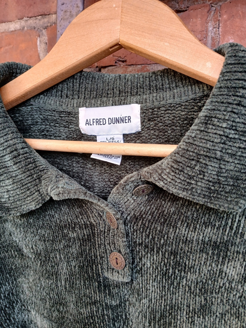 Alfred Dunner Olive Green Corded Knit Polo Sweater